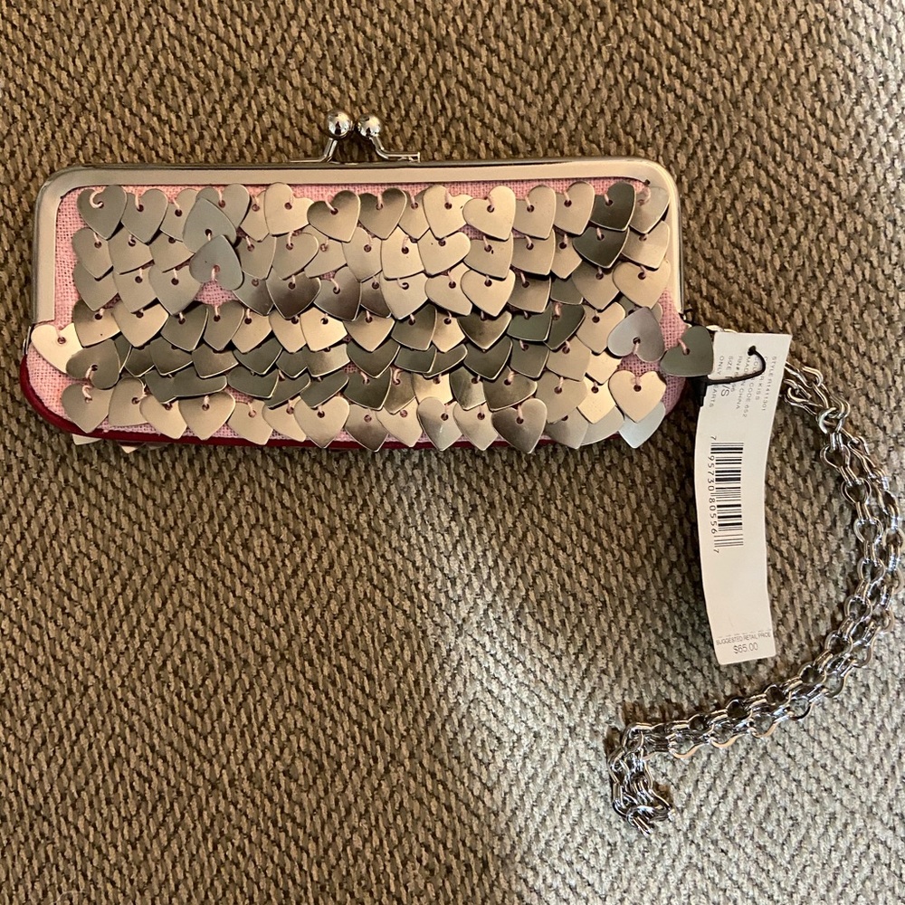 DKNY adorable silver dangling heart purse overpink